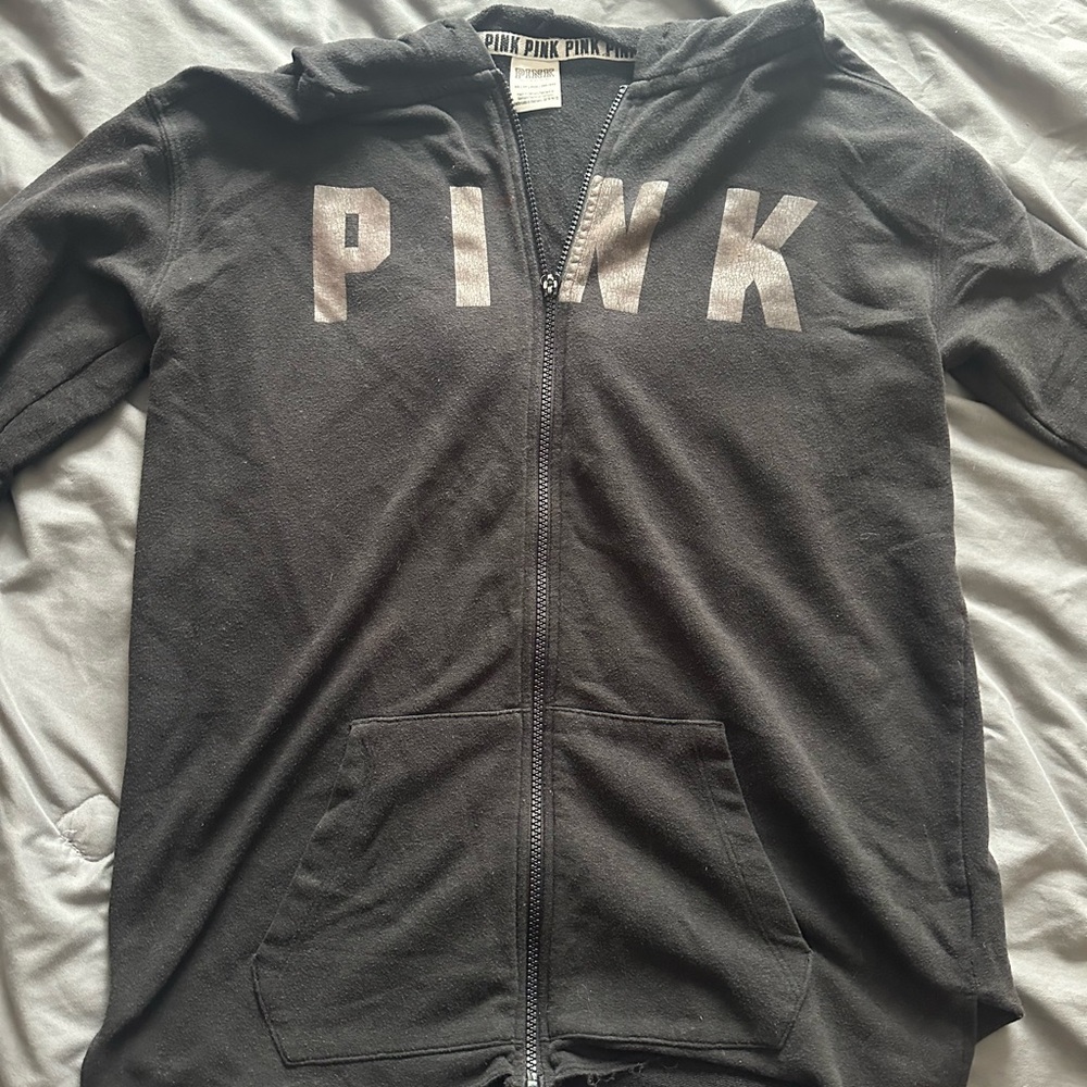 PINK Black Zip Up Hoodie